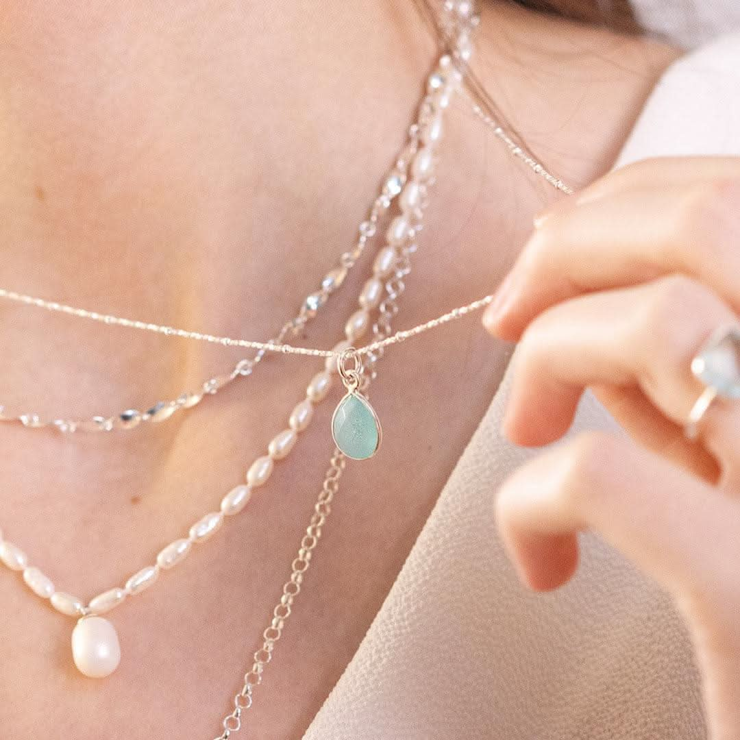 Aqua Chalcedony Necklace | Silver | March Birthstone