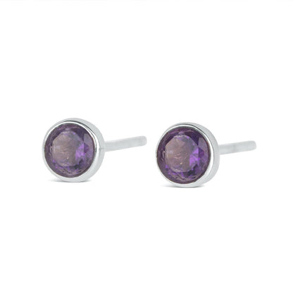 Amethyst Mini Stud Earrings | Silver - February