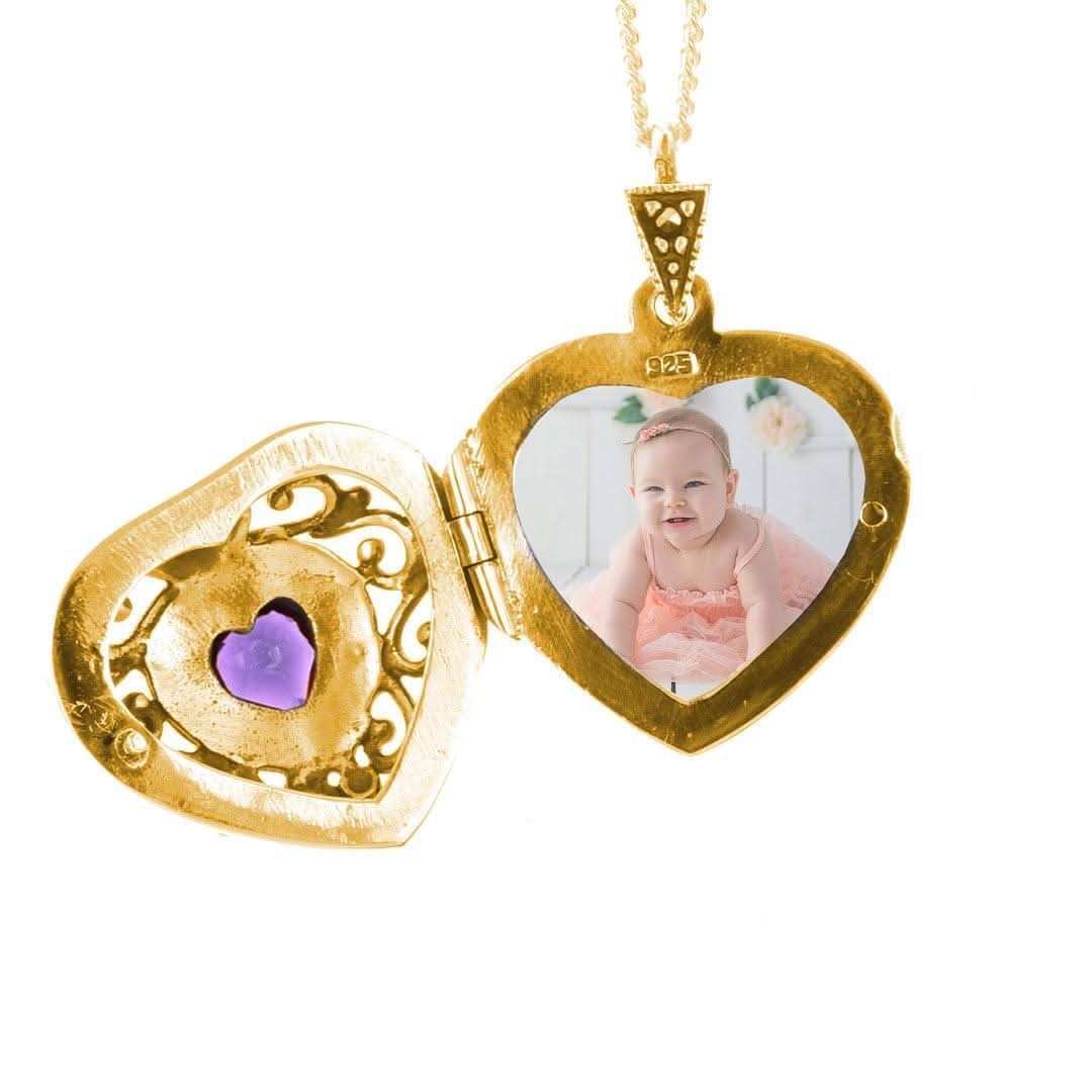 Amethyst Vintage Heart Locket Gold + Photos