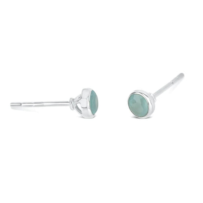 Aqua Chalcedony Stud Earrings | Silver | March Birthday