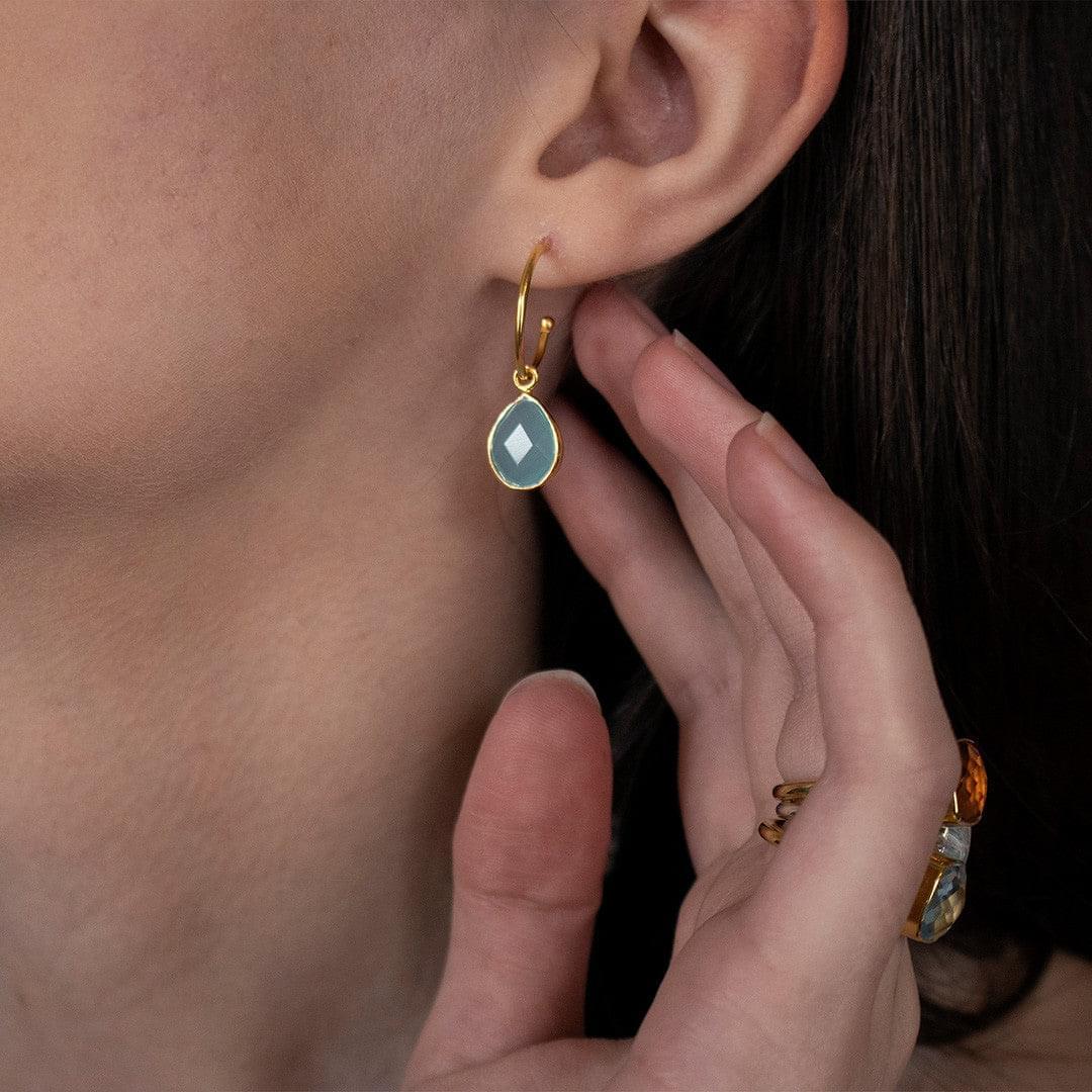 Aqua Chalcedony Hoop Earrings | Gold | March Birthstone
