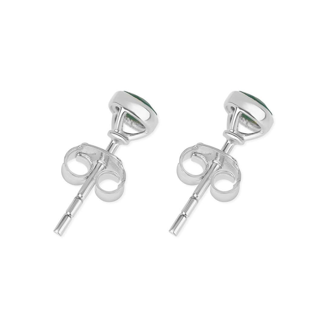 silver mini stud earrings from back view, white background