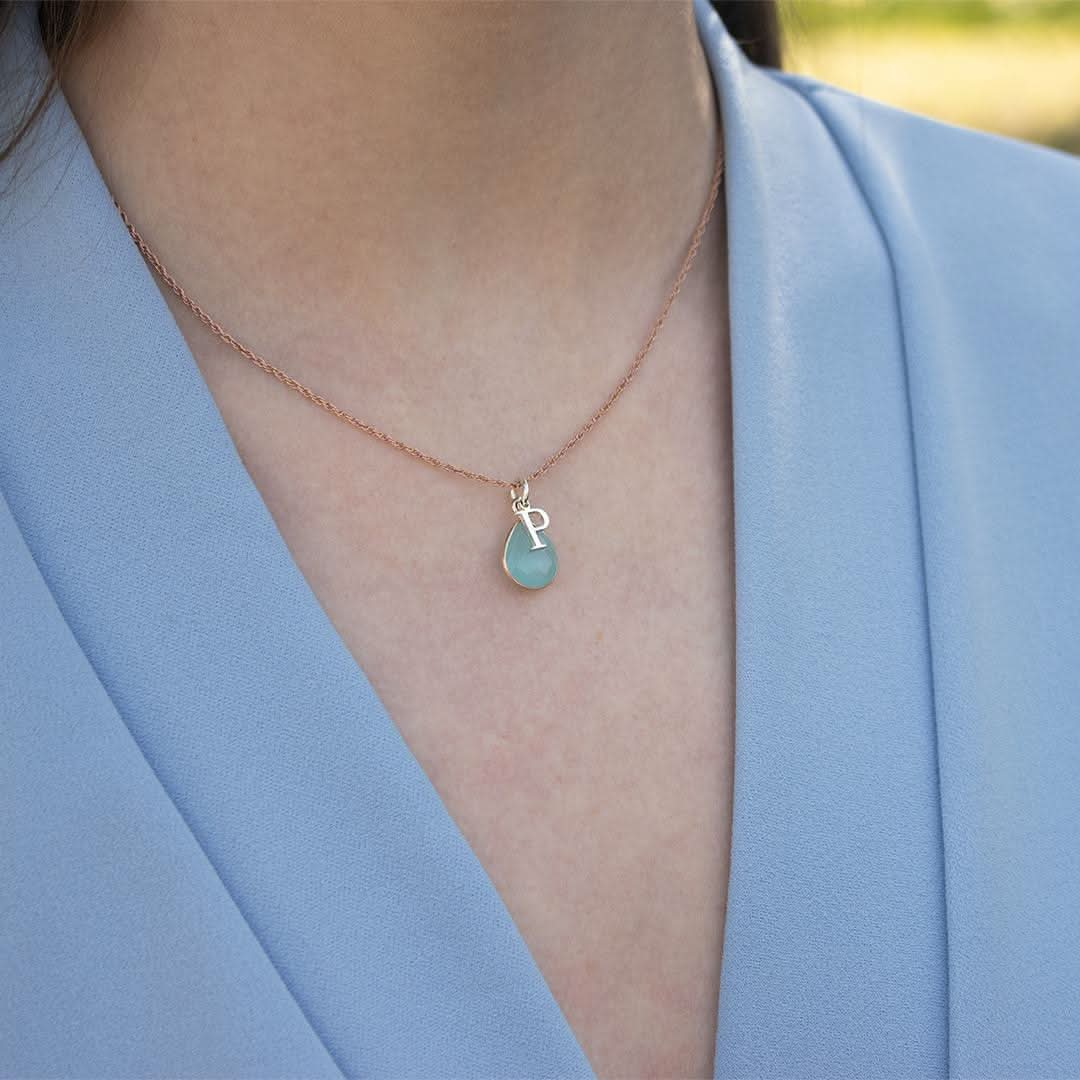 Aqua Chalcedony Necklace | Gold | March Birthstone