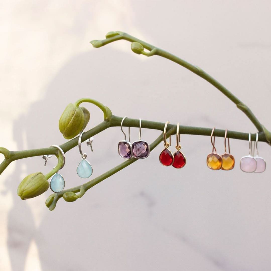 Aqua Chalcedony Hoop Earrings | Silver | March Birthstone