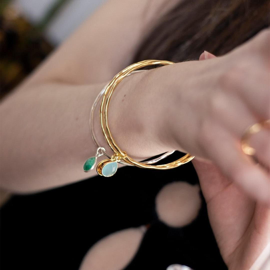 Aqua Chalcedony Bangle | Silver | March Birthstone