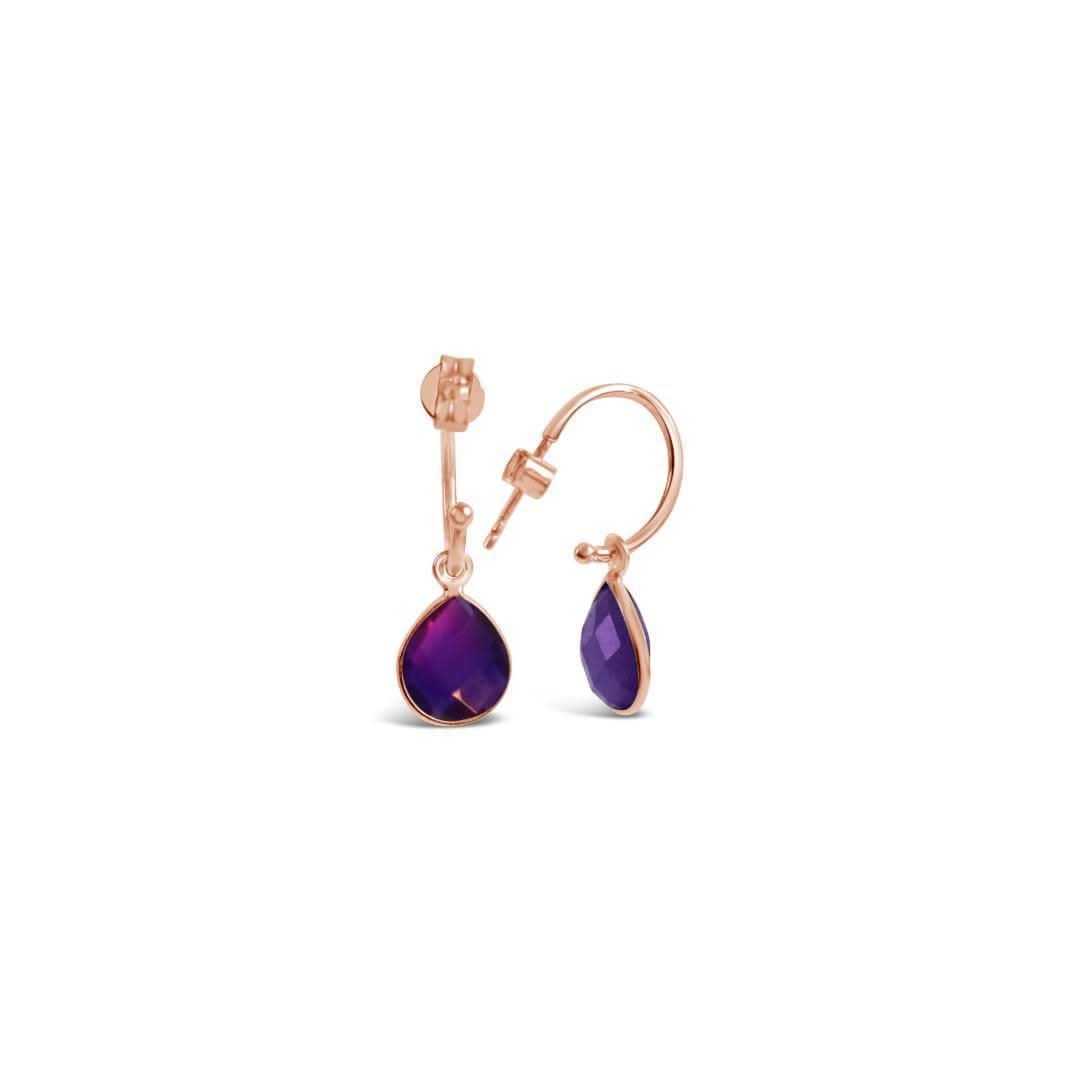Amethyst Hoop Earrings | Rose Gold | February Birthstone