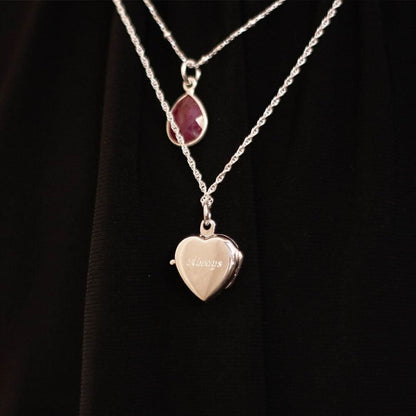 2 Photo Diamond Heart Locket Silver + Photos