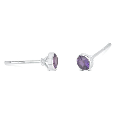 Amethyst Mini Stud Earrings | Silver - February