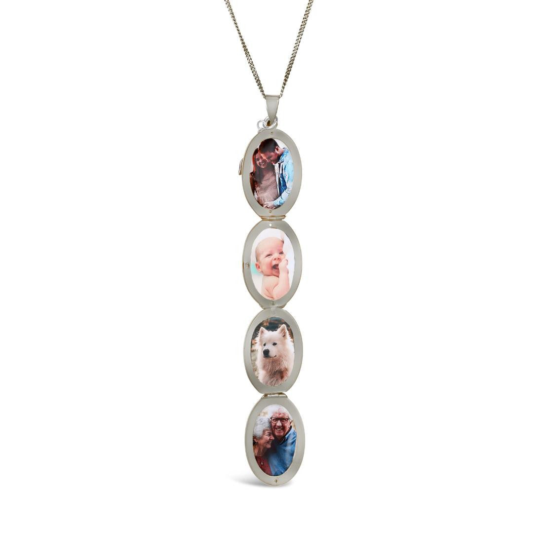 Lily Blanche silver oval shaped locket with four photos