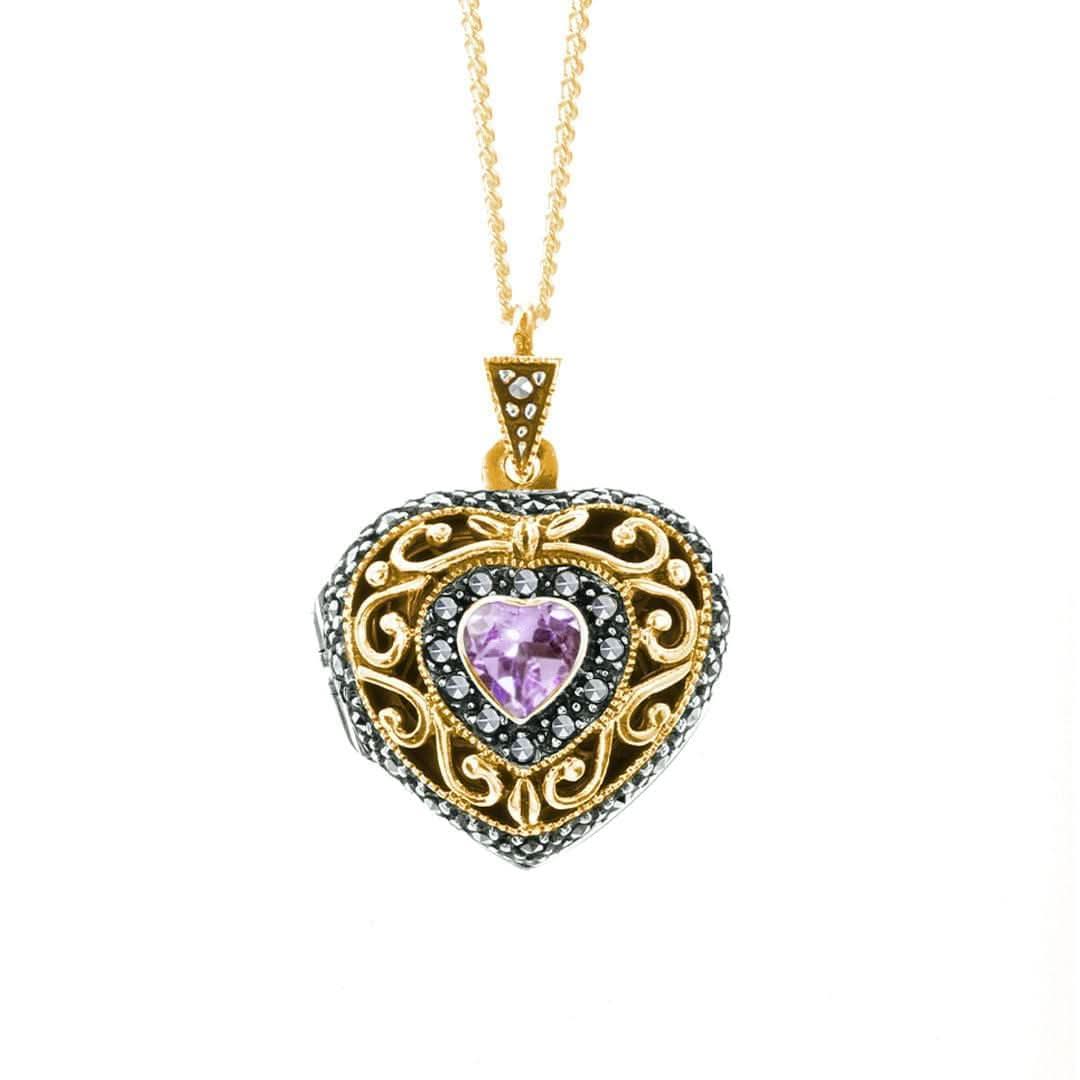 Amethyst Vintage Heart Locket Gold + Photos