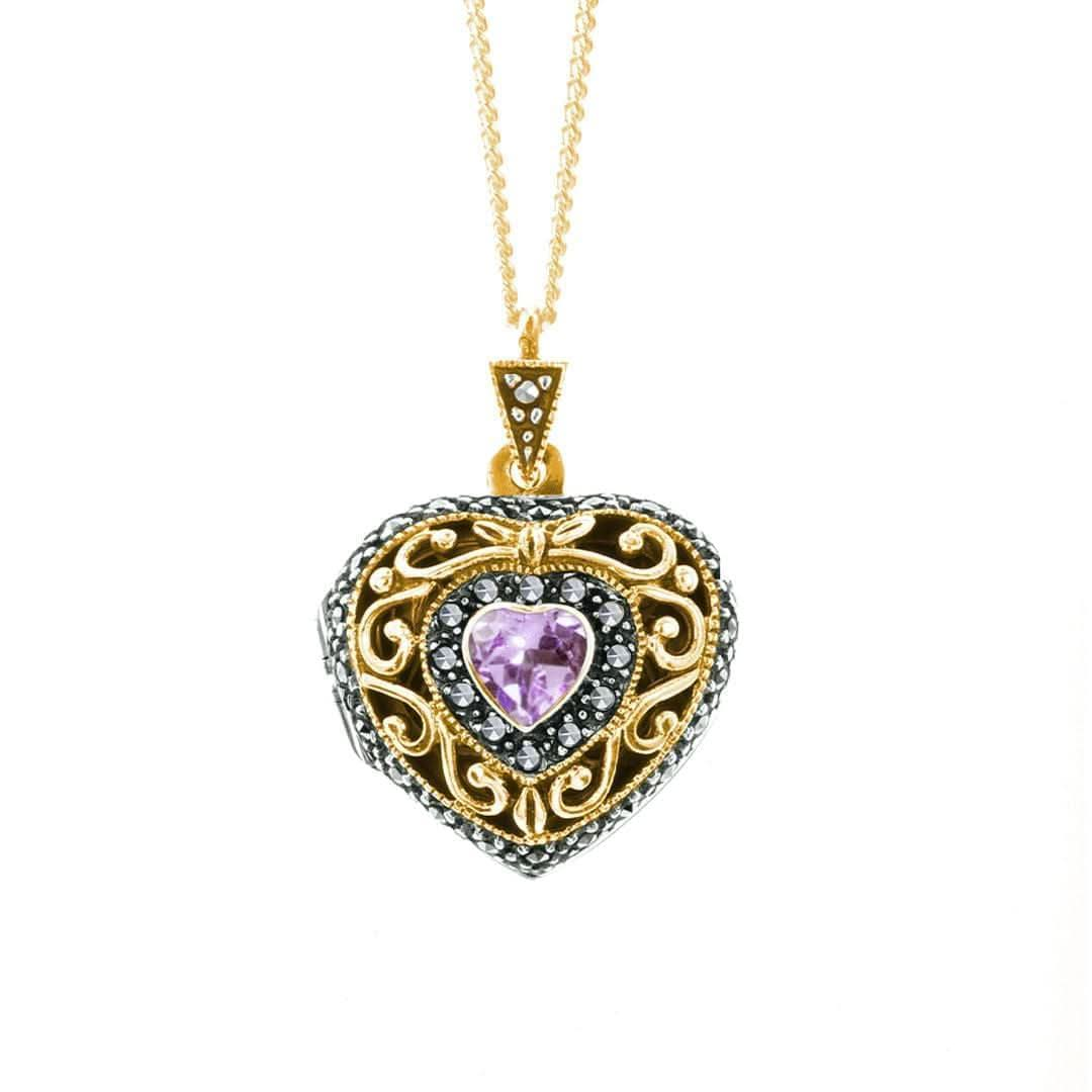 Amethyst Vintage Heart Locket | Gold