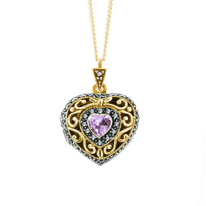Amethyst Vintage Heart Locket Gold + Photos