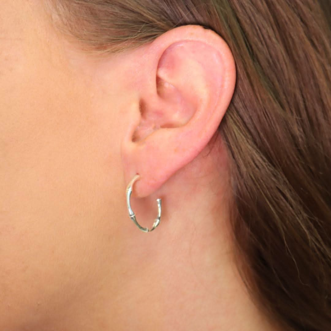 Bamboo Hoop Earrings in Silver