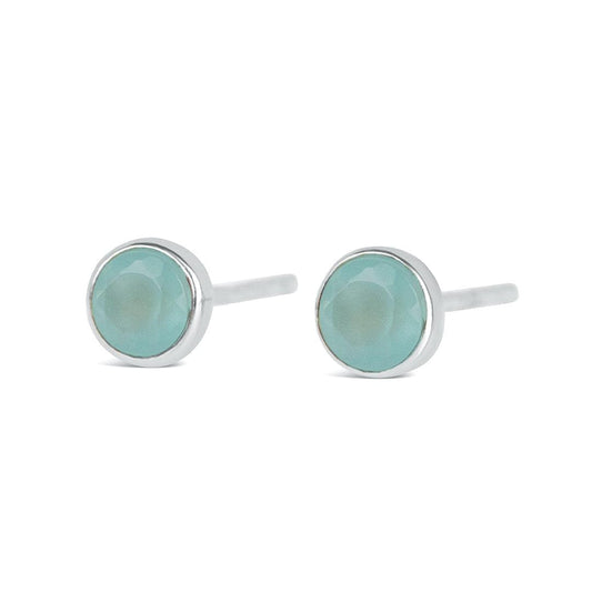 Aqua Chalcedony Stud Earrings | Silver | March Birthday