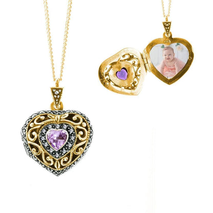 Amethyst Vintage Heart Locket Gold + Photos