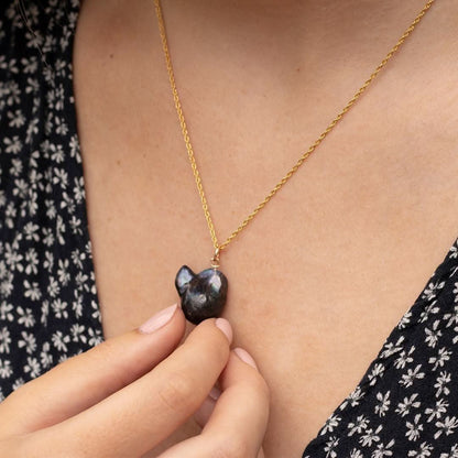 Baroque Pearl Necklace | Black | Gold