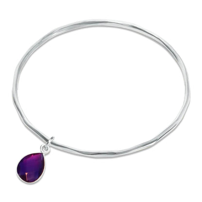 Silver Amethyst Charm Bangle - February Birthstone