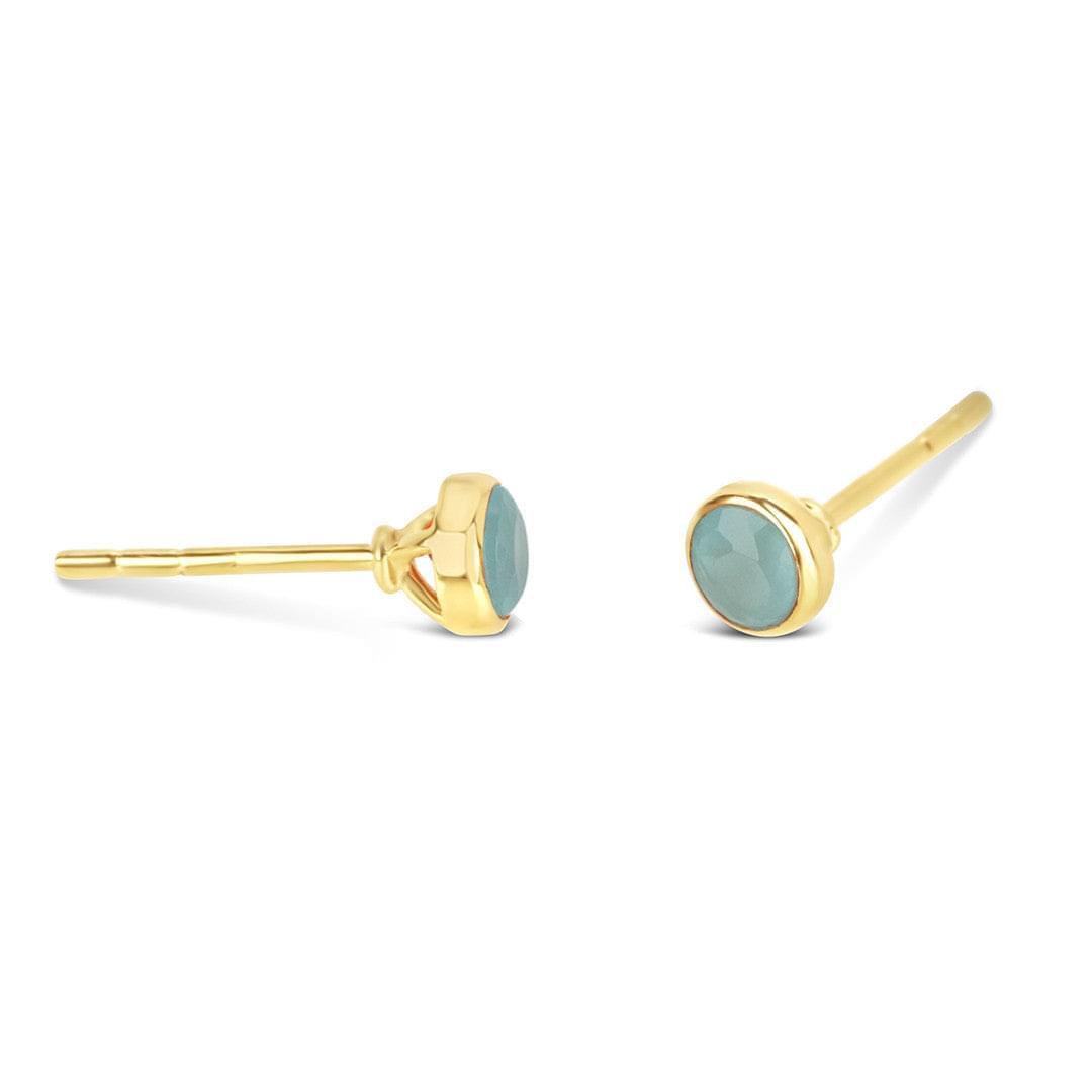 Aqua Chalcedony Mini Stud Earrings | Gold | March Birthstone