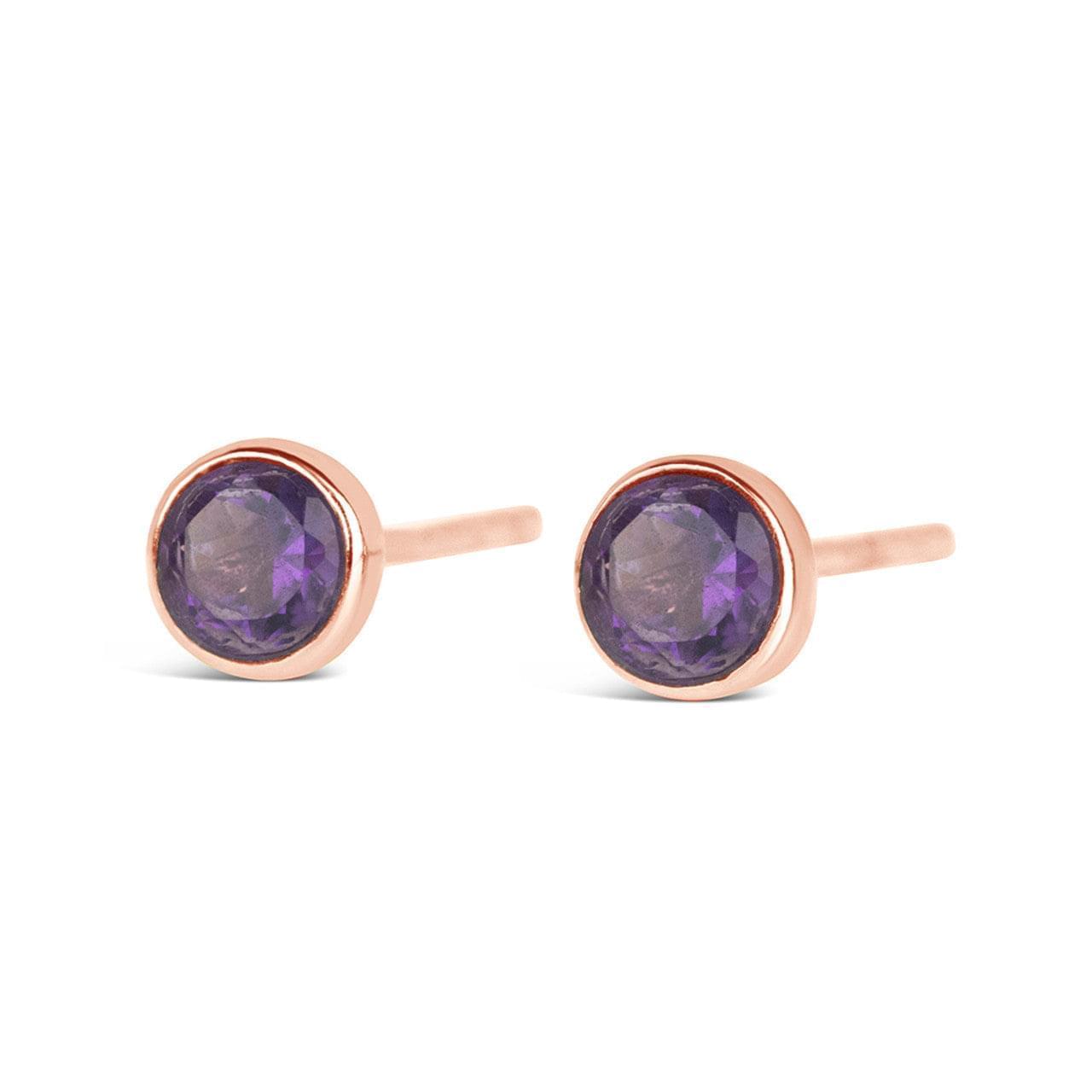 Amethyst Mini Stud Earrings | Rose Gold - February