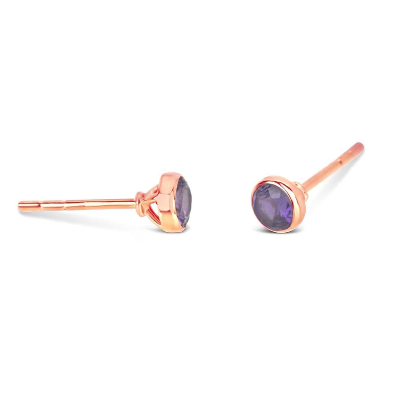 Amethyst Mini Stud Earrings | Rose Gold - February