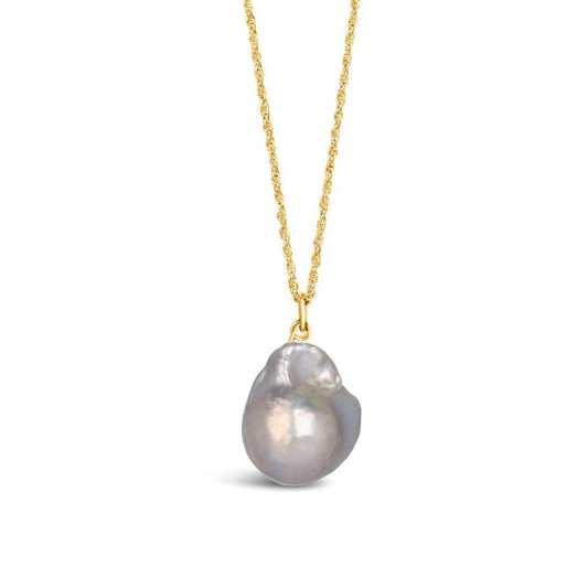 Baroque Pearl Necklace with Grey Pearl in Gold