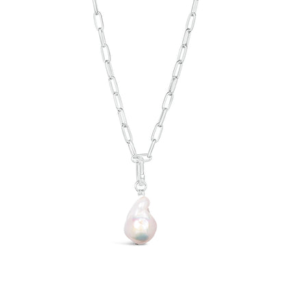 Detachable White Baroque Pearl in Silver