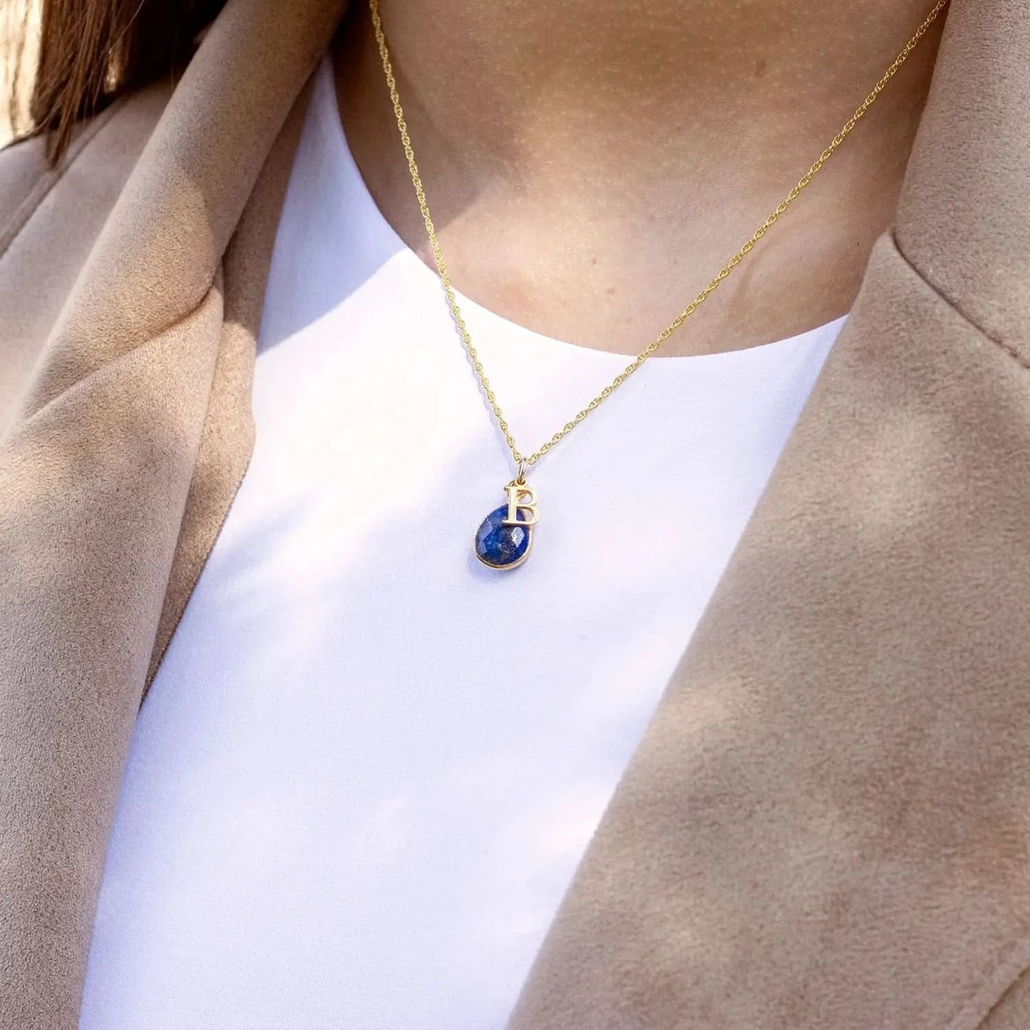 Lapis Lazuli Charm Necklace in Gold September Birthstone