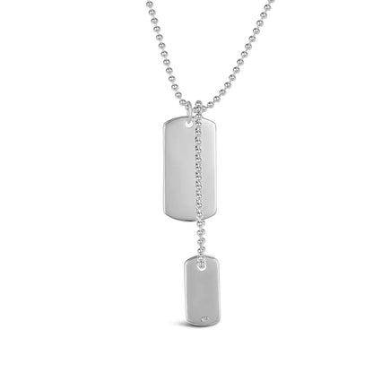 Sterling silver double dog tag necklace for men with two engravable pendants on a popcorn chain