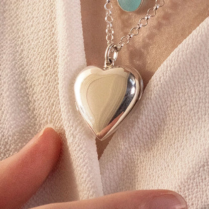 Large 2 Photo Heart Locket  Silver + Photos
