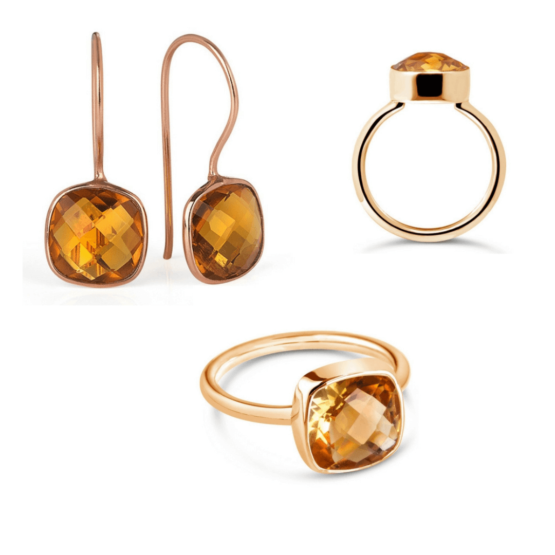 Lily Blanche citrine ring and earring set in rose gold