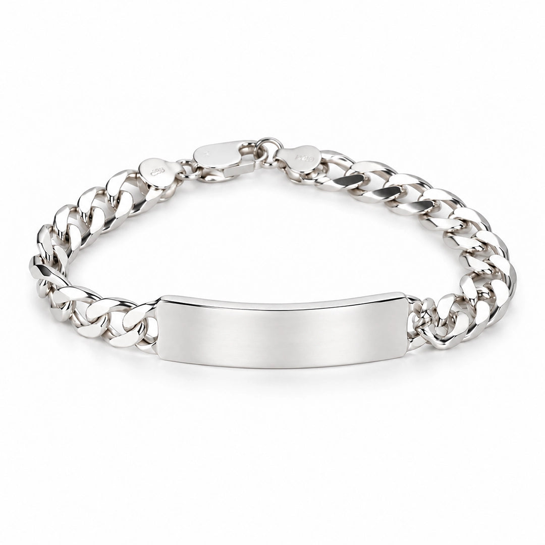Medium sterling silver ID bracelet with polished curb chain by Lily Blanche