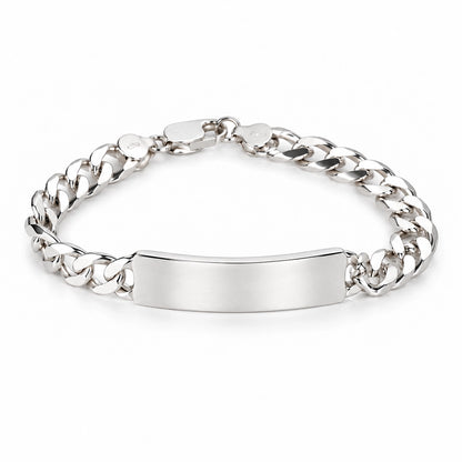 Medium sterling silver ID bracelet with polished curb chain by Lily Blanche