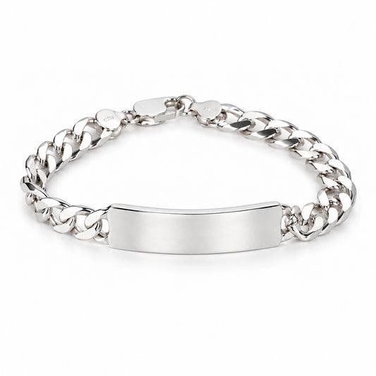 Medium sterling silver ID bracelet with polished curb chain by Lily Blanche