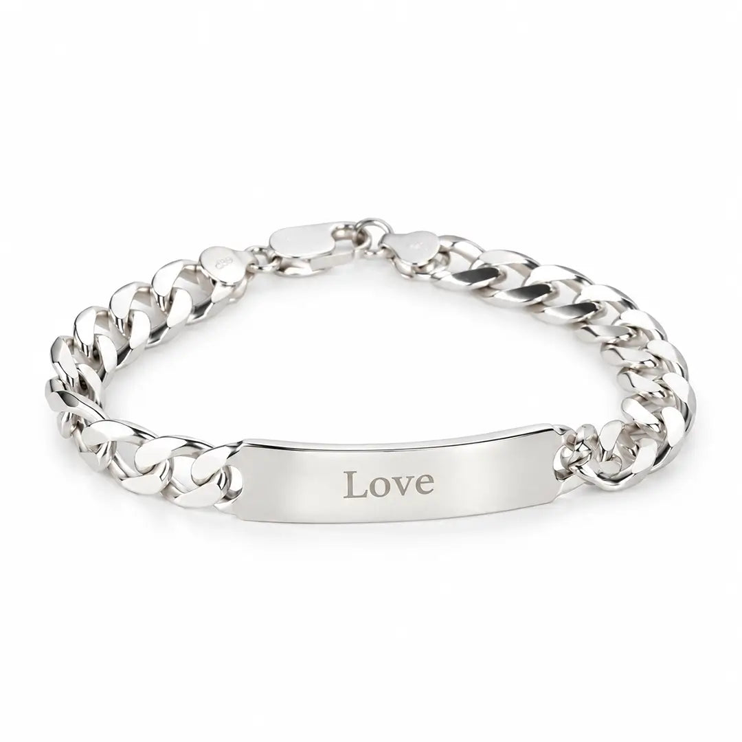 Medium sterling silver ID bracelet engraved with Love by Lily Blanche