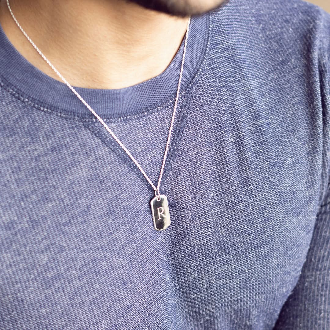 Men's Dog Tag Necklace Silver Engravable