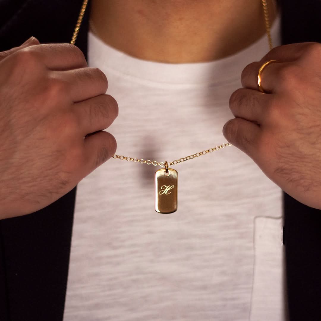 Men's Dog Tag Necklace Gold Engravable