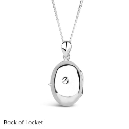 Silver oval Necklace for ashes, memorial necklace, locket with one photo and ashes storage, silver curb chain, engraving, back of locket, screw for ashes compartment