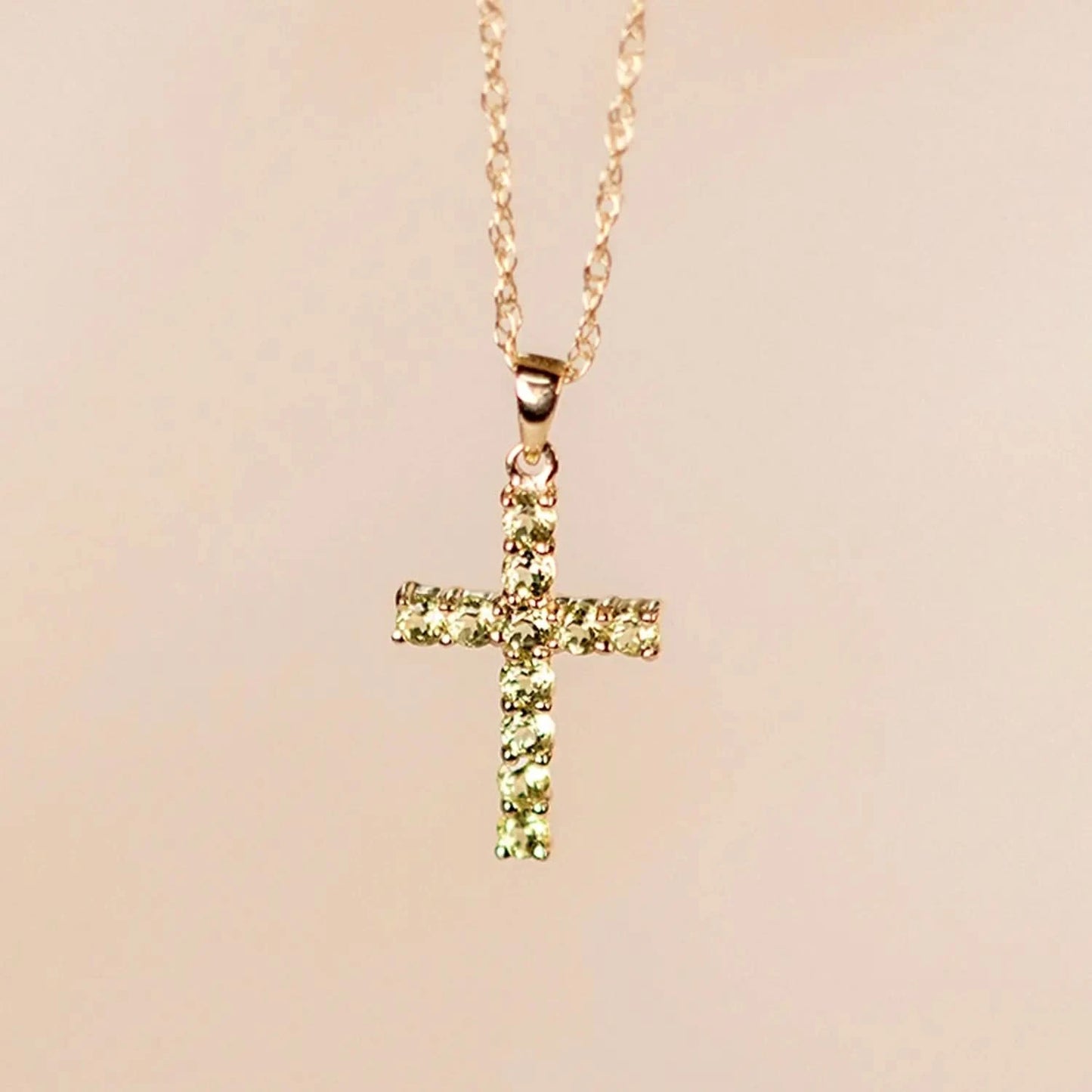 peridot cross gold necklace with chain