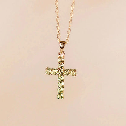 peridot cross gold necklace with chain