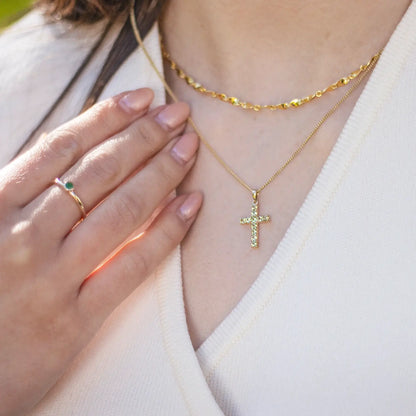 Peridot Cross Necklace in Solid Gold