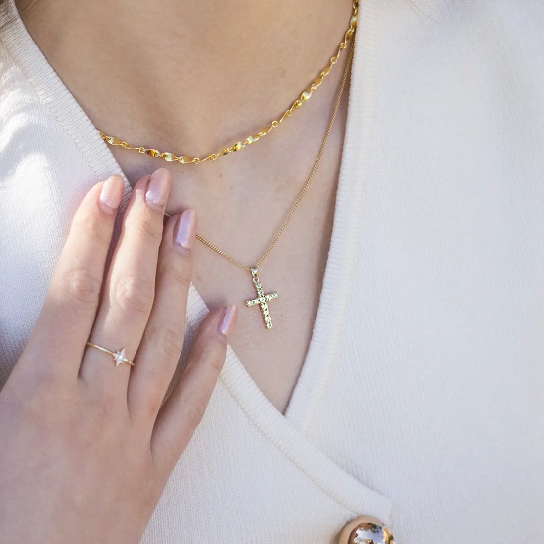 Peridot Cross Necklace in Solid Gold