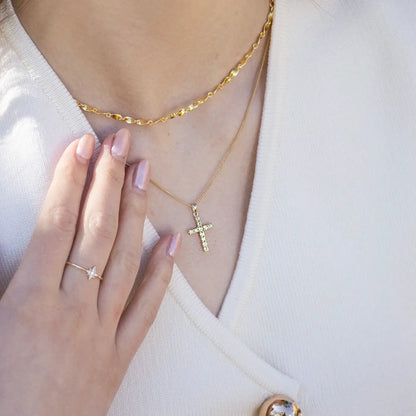 Peridot Cross Necklace in Solid Gold