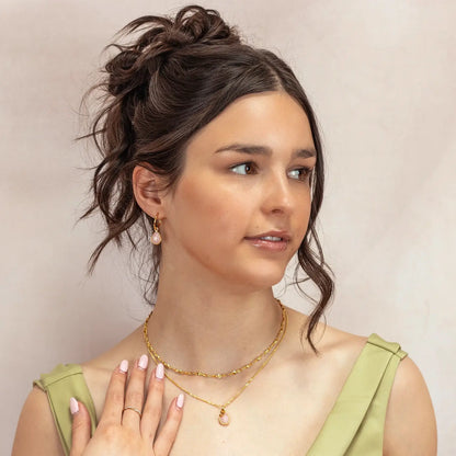Pink Opal Drop Hoop Earrings | Gold - October