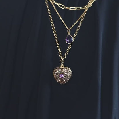 Amethyst Vintage Heart Locket Gold + Photos
