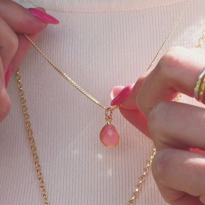 Pink Opal Charm Necklace | Gold - October