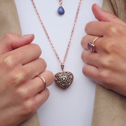 Sapphire Vintage Heart Locket | Rose Gold