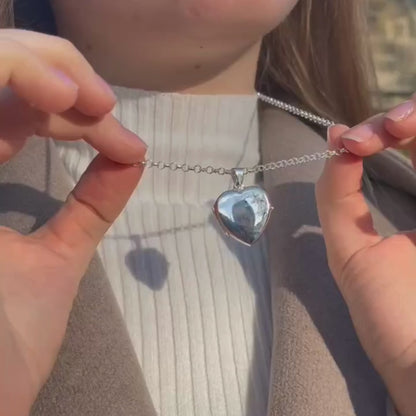 Large Silver 2 Photo Diamond Heart Locket + Photos