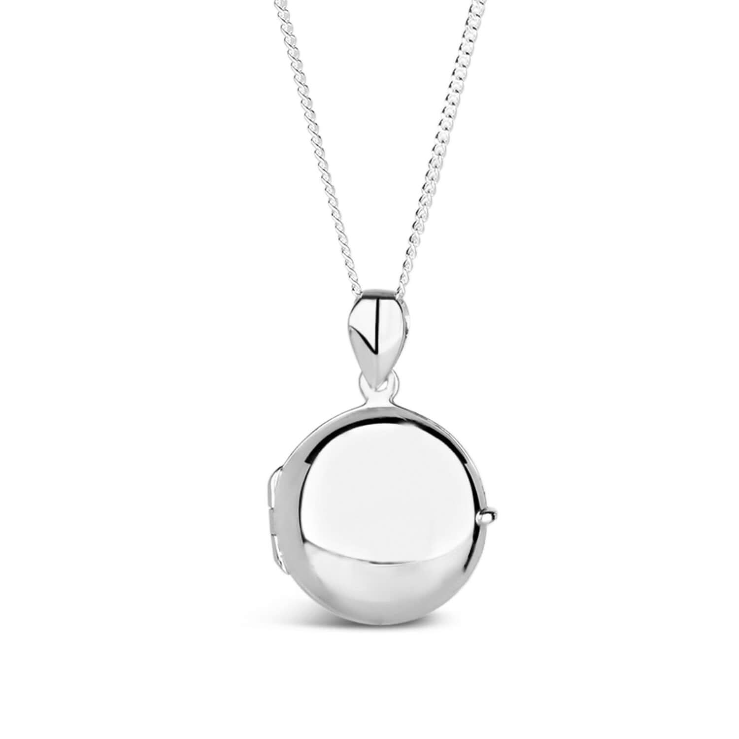 Silver round Necklace for ashes, memorial necklace, locket with one photo and ashes storage, silver curb chain, engraving, white background
