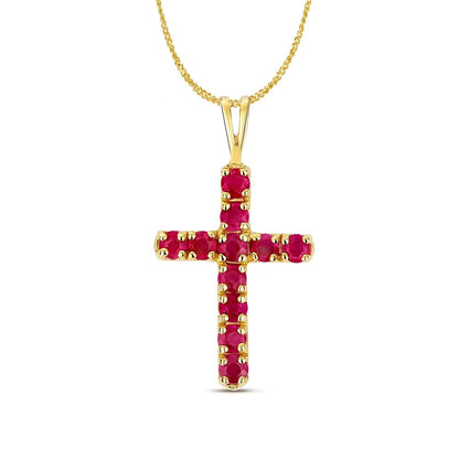 ruby cross gold necklace with chain white background