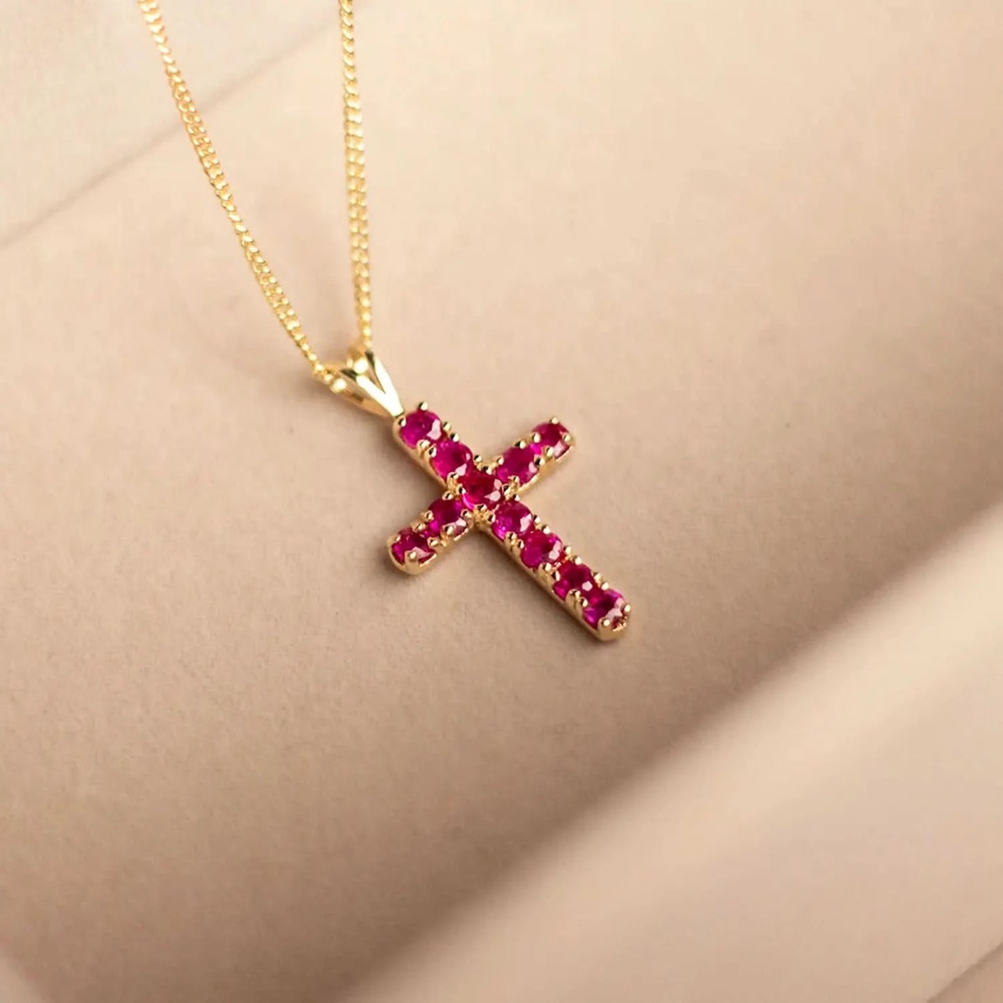 ruby cross gold necklace with chain 